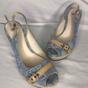 UGG women’s light denim straw wedge heel